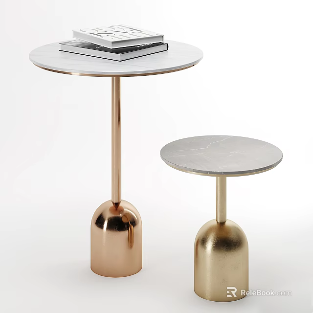 Modern Minimalist Side Tables With Marble Tabletop And Copper Gold Bell Shaped Base 3d model