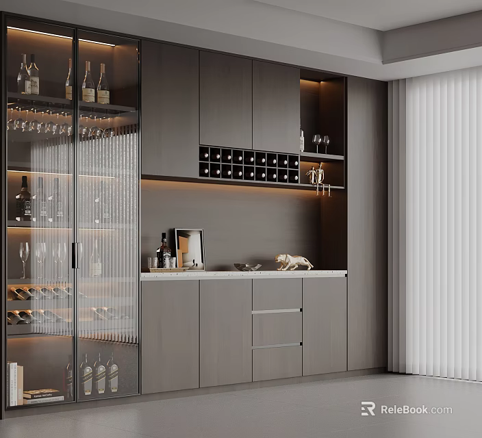 Modern Luxury Sideboard With Integrated Wine Storage And Hidden Warm LED Ambient Lighting Design 3d model 