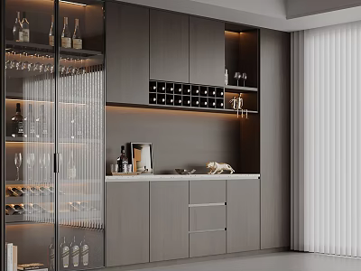 Modern Luxury Sideboard With Integrated Wine Storage And Hidden Warm LED Ambient Lighting Design 3d model