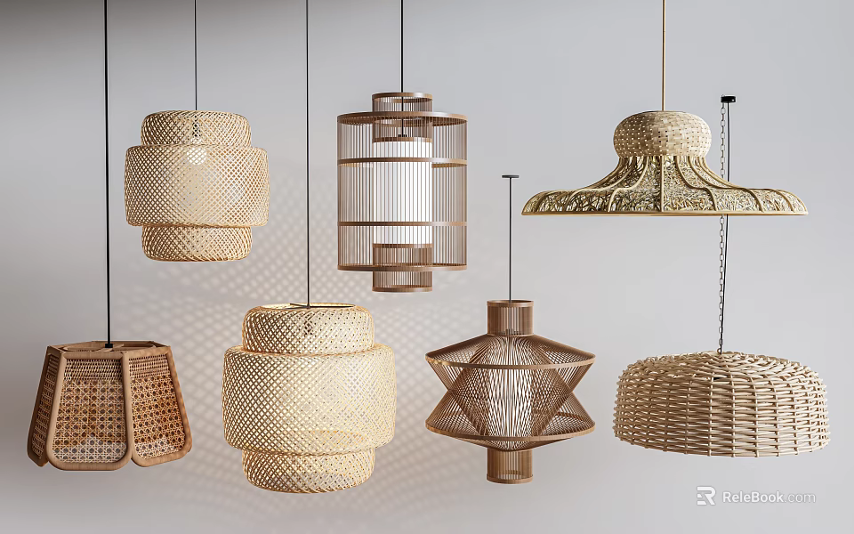 Various Woven Pendant Lights with Different Unique Designs for Home Decor 3d model 