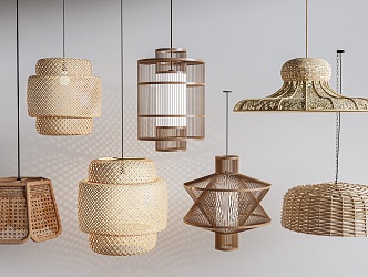 Modern bamboo chandelier art chandelier bedside chandelier 3d model