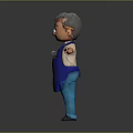 Cartoon Elderly Man With Gray Hair Wearing Blue Apron White Shirt Standing Arms Outstretched