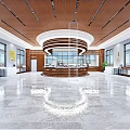 Spacious Modern Lobby With Wooden Ceiling Circular Design And Marble Floor