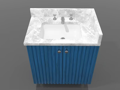 Stylish Blue Bathroom Cabinet With Marble Countertop And Sink Faucets 3d model