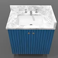 Stylish Blue Bathroom Cabinet With Marble Countertop And Sink Faucets