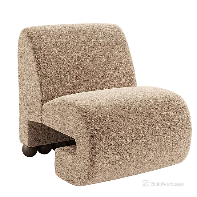 Light Brown Single Sofa with Textured Fabric Curved Shape and Rolling Casters for Living Room 3d model 