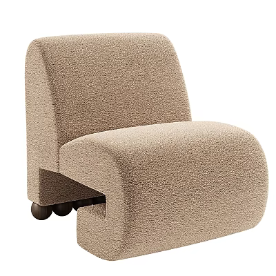 Light Brown Single Sofa with Textured Fabric Curved Shape and Rolling Casters for Living Room 3d model
