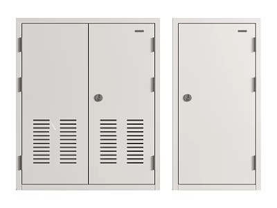 White Metal Storage Cabinets With Double Single Door And Ventilation Grilles 3d model