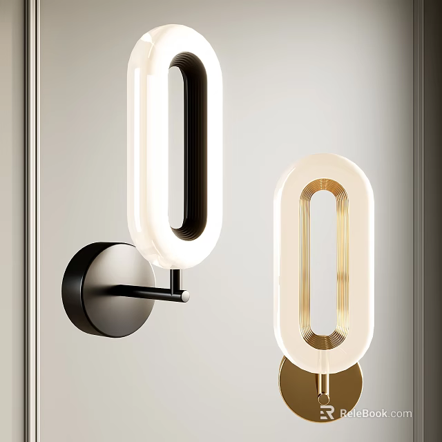 Sleek Modern Oval Design Wall Lamps With Black And Gold Base And White Body 3d model 
