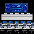 Modern Control Room With Large Digital Display Multiple Monitors Control Desk And Ergonomic Chairs 3d model