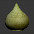 Gourd Shaped Yellowish Green Sculpture Carving With Intricate Decorative Patterns