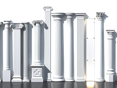 White 3D Rendered Roman Columns With Various Classical Styles And Architectural Details 3d model