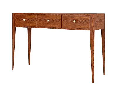 Wooden Desk With Three Drawers And Gold Round Handles Simple Design 3d model