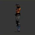 3D Warrior Character Design With Muscular Bare Chest Blue Orange Accents And Quiver