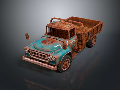 Vintage Rusty Blue Truck With Open Bed And Weathered Exterior Design 3d model