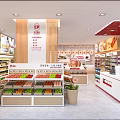 Supermarket Interior With Fresh Fruit Vegetable Displays Shelves Checkout Counter Bright Lighting And Shopping Cart