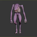Purple Fantasy Creature Character With Slender Limbs And Grotesque Biological Features