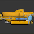Yellow Underwater Submersible with Metal Frame Propeller Floats and Circular Hatch