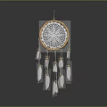 Decorative White Woven Circular Dreamcatcher with Golden Rim and Hanging White Feathers