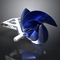 Blue Metallic Propeller Component with Silver Shaft and Metal Bracket Industrial Design
