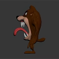 3D Cartoon Wolf Game Movie Character With Fierce Expression Sharp Teeth And Red Tongue