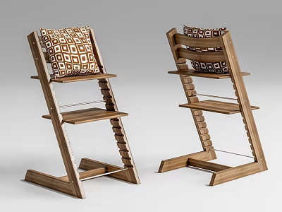 Wooden Bar Stools With Geometric Patterned Cushions And Modern Design 3d model
