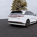 White Sleek SUV Car Front View Parked Near Green Tree Outdoor Setting