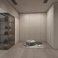 Modern Minimalist Bedroom Interior With Large Bed Sofa Light Furniture And Floor To Ceiling Windows