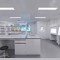 Modern Bright Laboratory Interior With Workbenches Stools Cabinets And Lights 3d model