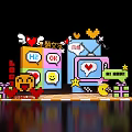 Cartoon Pixel Style Photo Check-in Spot With Heart Emoji Star And Gift Boxes