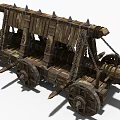Ancient Wooden Siege Weapon with Spiked Structure and Heavy Wheels 3d model