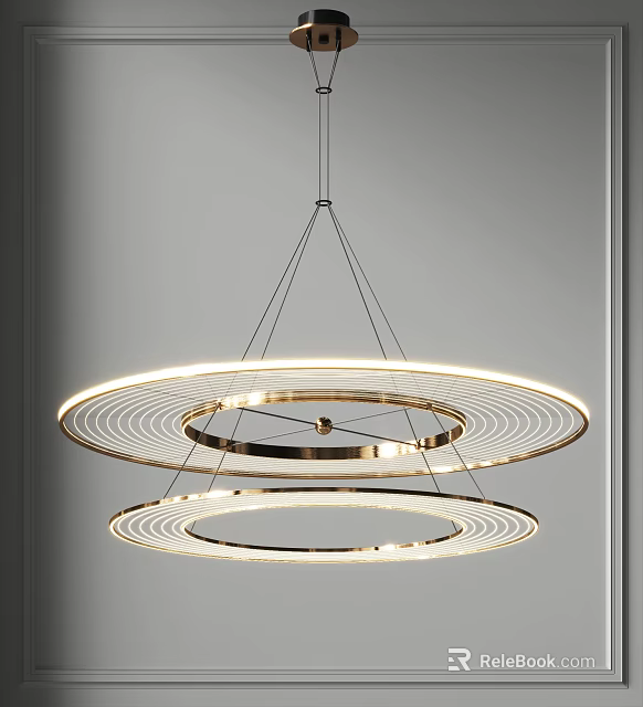 Modern Chandelier With Double Ring Design Metallic Frame And Soft Glow For Interior Decoration 3d model 