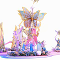 Floral Art Installation With Butterflies Seashells And Soft Pink Blue Purple Decorative Design