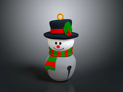 Festive Snowman Christmas Ornament With Black Hat Green Red Scarf Golden Loop And Smiling Face 3d model