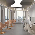 Elegant Modern Beauty Hair Salon Interior With Pink Chairs Gold Accents And Marble Counter