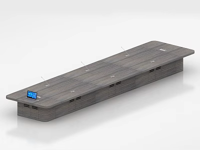 Conference Room With Long Wooden Table Featuring Integrated Tablet And Interface Ports 3d model