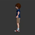 3D Boy Character Model With Blue Polo Shirt Brown Shorts Red Socks And White Shoes