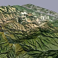 3D Garden Landscape With Mountainous Terrain Lush Green Vegetation And Natural Scenery