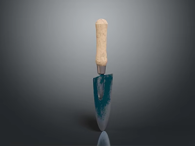 Durable Metal Trowel With Wooden Handle And Blue Rustic Blade For Hardware Tools 3d model