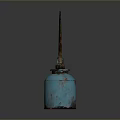 Vintage Blue Oil Can with Metal Spout and Handle Rusty Surface on Dark Background