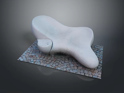 Natural Stone Bench With Irregular Shape On Colored Paving Stones Dark Background 3d model