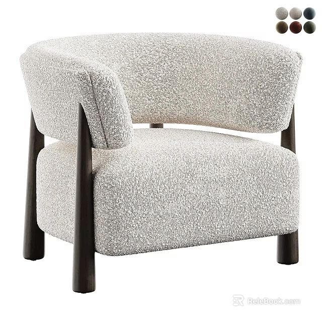 Light Gray Single Sofa with Fluffy Fabric Curved Armrests and Dark Wooden Legs 3d model 