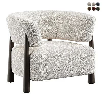 Light Gray Single Sofa with Fluffy Fabric Curved Armrests and Dark Wooden Legs 3d model