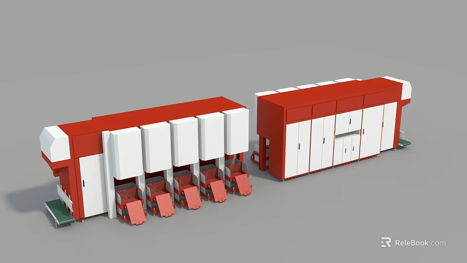 Red And White Industrial Equipment With Modular Units For Automated Processing 3d model 