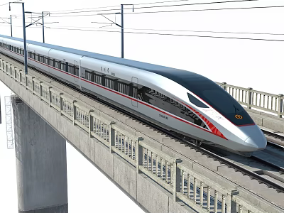 High-Speed Train Running on Elevated Track with Concrete Bridge and Streamlined Design 3d model