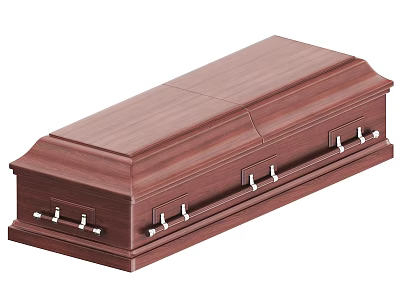 Classic Wooden Coffin With Dark Brown Wood Grain And Metal Handles 3d model