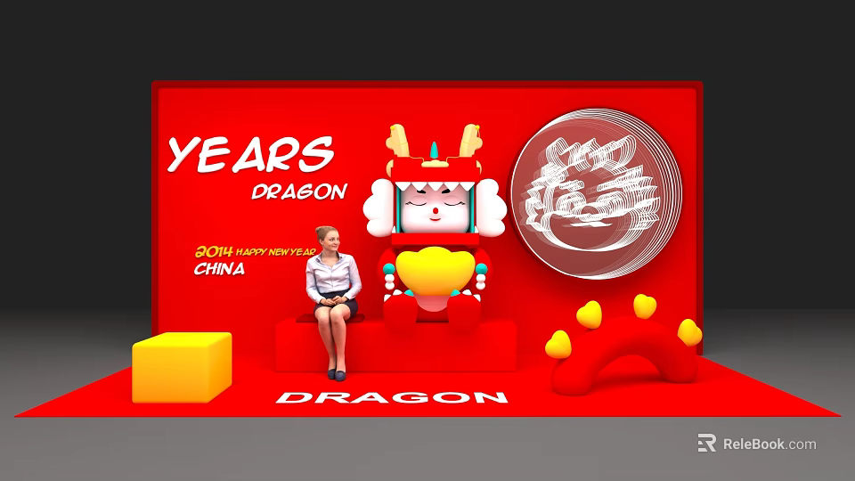 Red Themed Commercial Equipment for 50th Anniversary China Dragon Display with Yellow Elements 3d model 