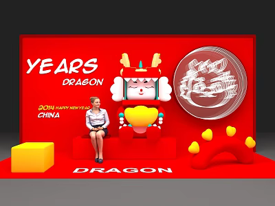 Red Themed Commercial Equipment for 50th Anniversary China Dragon Display with Yellow Elements 3d model