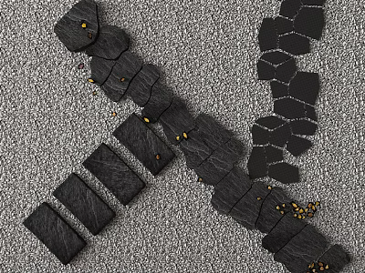 Black Stone Stepping Stones Path Design With Gray Ground And Decorative Pebbles 3d model