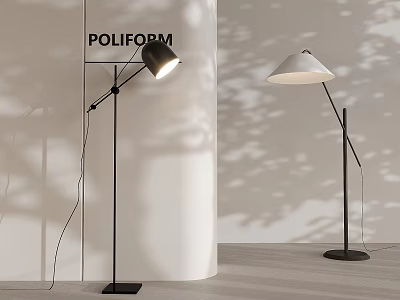 Modern Black and White Floor Lamps in Minimalist Interior with Tree Shadows 3d model